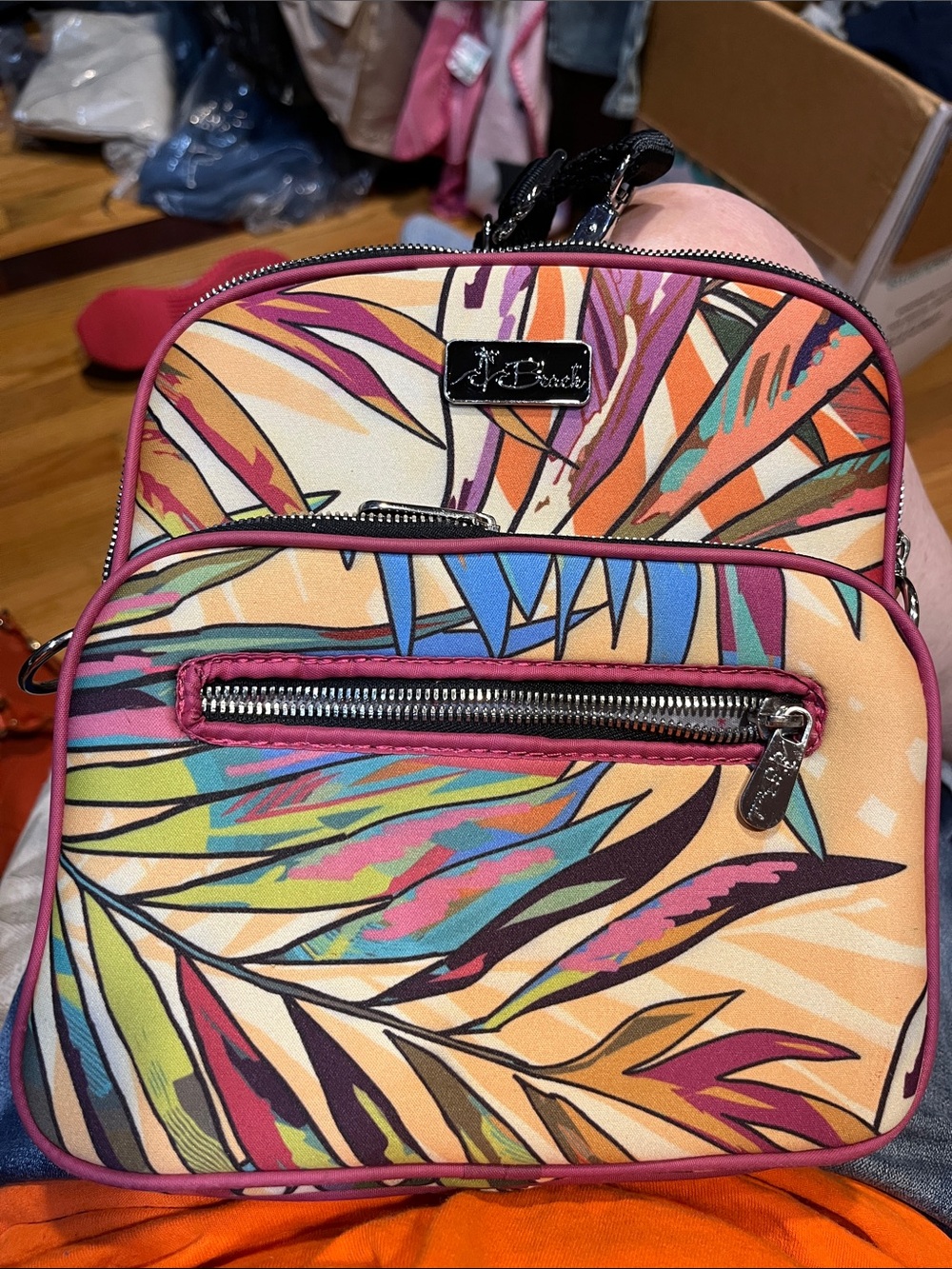 Colorful Tropical Print Crossbody Bag - Pink Accent